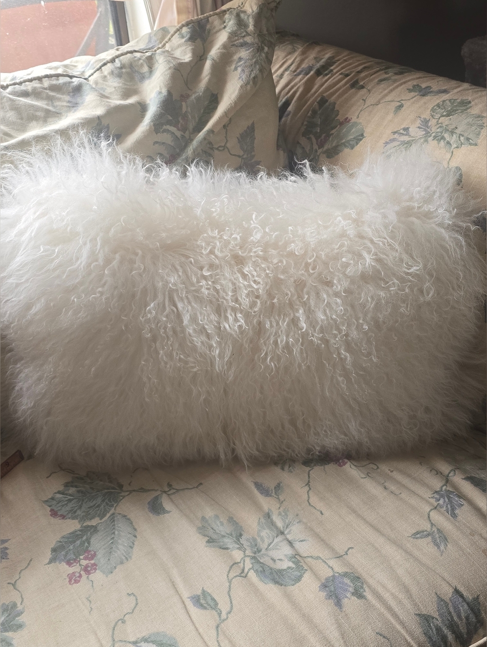West Elm White Mongolian Lambskin Accent Pillow 12x21